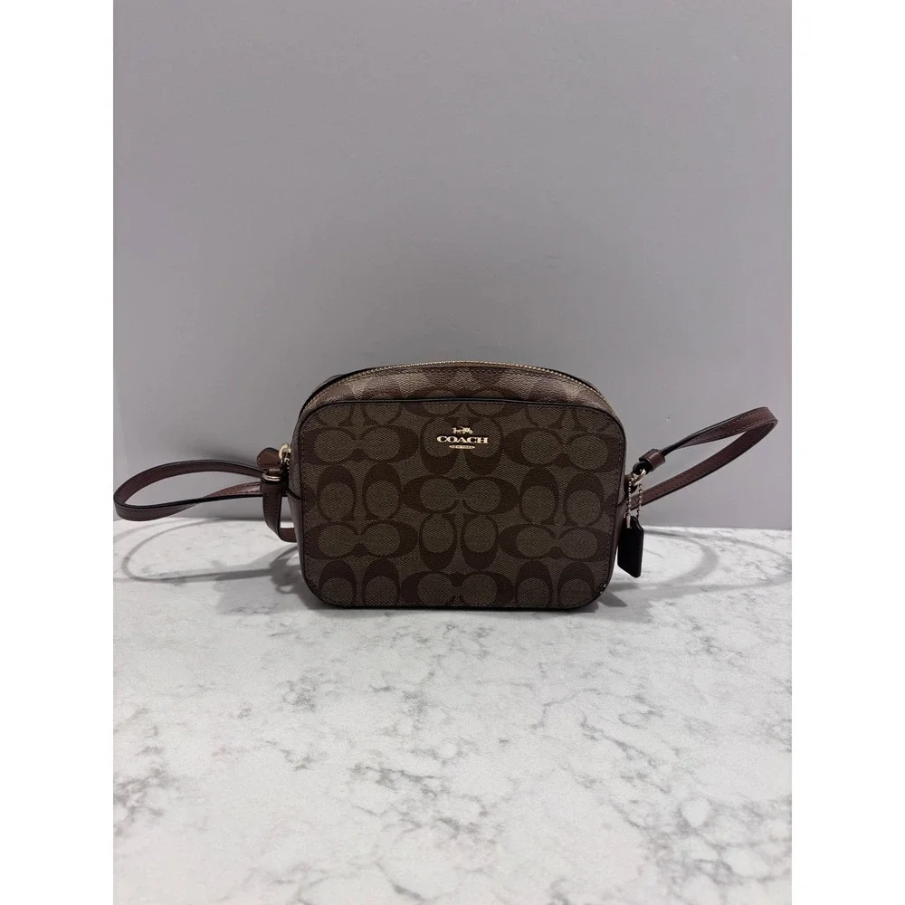 Coach Mini Jamie Camera Bag Signature Canvas Brown Crossbody Handbag 91677‎